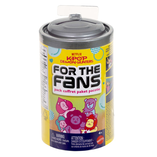 Yellow KPop Demon Hunters For The Fans soda-can blind pack containing a surprise figure