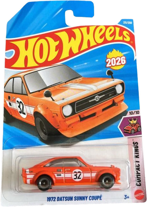 Hot Wheels 1972 Datsun Sunny Coupe - Orange (211/250) - on its card
