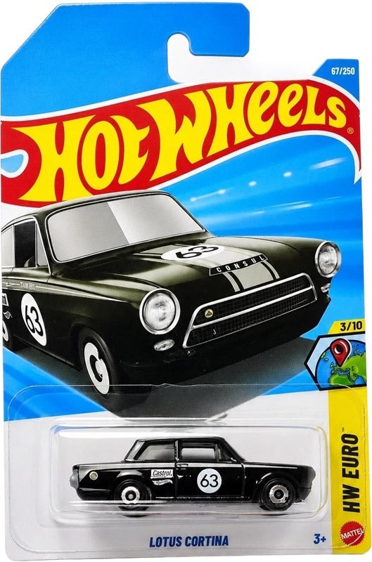 Hot Wheels Lotus Cortina - Black (67/250) - on its card