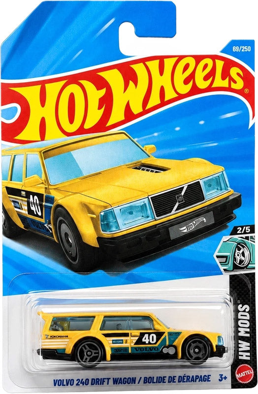 Hot Wheels Volvo 240 Drift Wagon - Yellow (69/250) - on its card